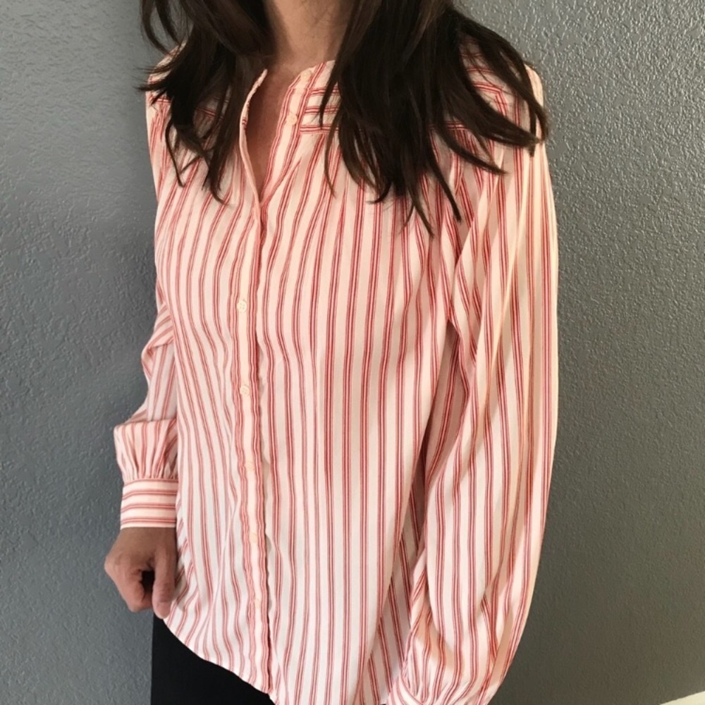 NWT H&M Red and White Striped Blouse Top - Size 2